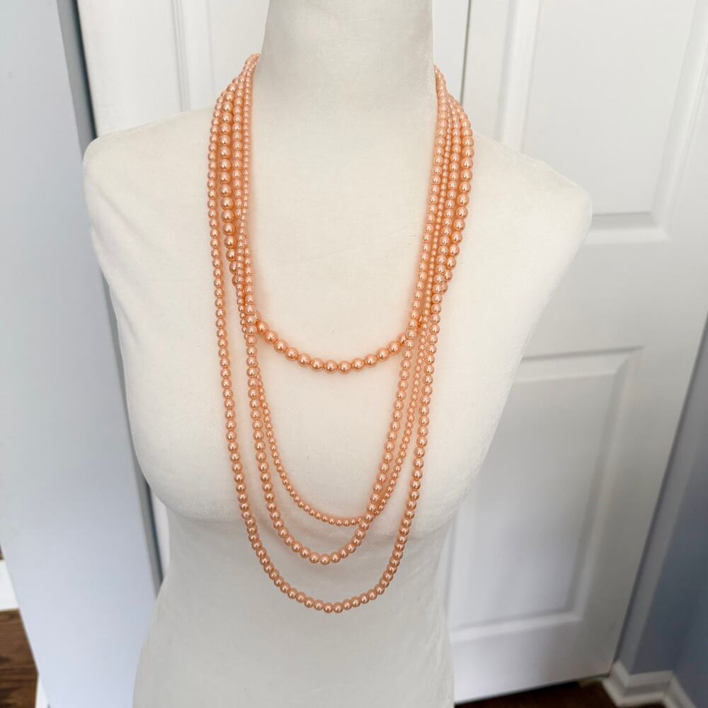 Faux pearl pink multi strand statement feminine necklace